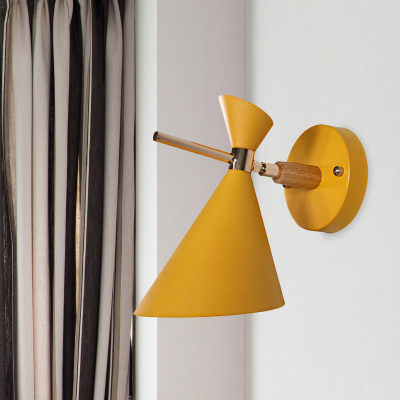 Angle Shade Wall Sconce Macaron Metal 1 Light Black/White/Pink/Yellow/Green Wall Sconce Light for Bedroom Clearhalo 'Cast Iron' 'Glass' 'Industrial' 'Modern wall lights' 'Modern' 'Tiffany' 'Traditional wall lights' 'Vanity Lights' 'Wall Lights' Lighting' 1433619