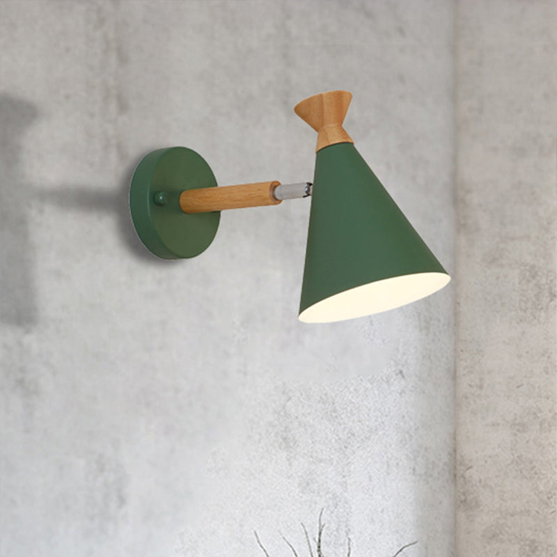 Metal Cone Shade Wall Light Nordic Style Rotatable 1 Light Bedside Reading Light in Blue/Green/Grey/White Clearhalo 'Cast Iron' 'Glass' 'Industrial' 'Modern wall lights' 'Modern' 'Tiffany' 'Traditional wall lights' 'Vanity Lights' 'Wall Lights' Lighting' 1433621