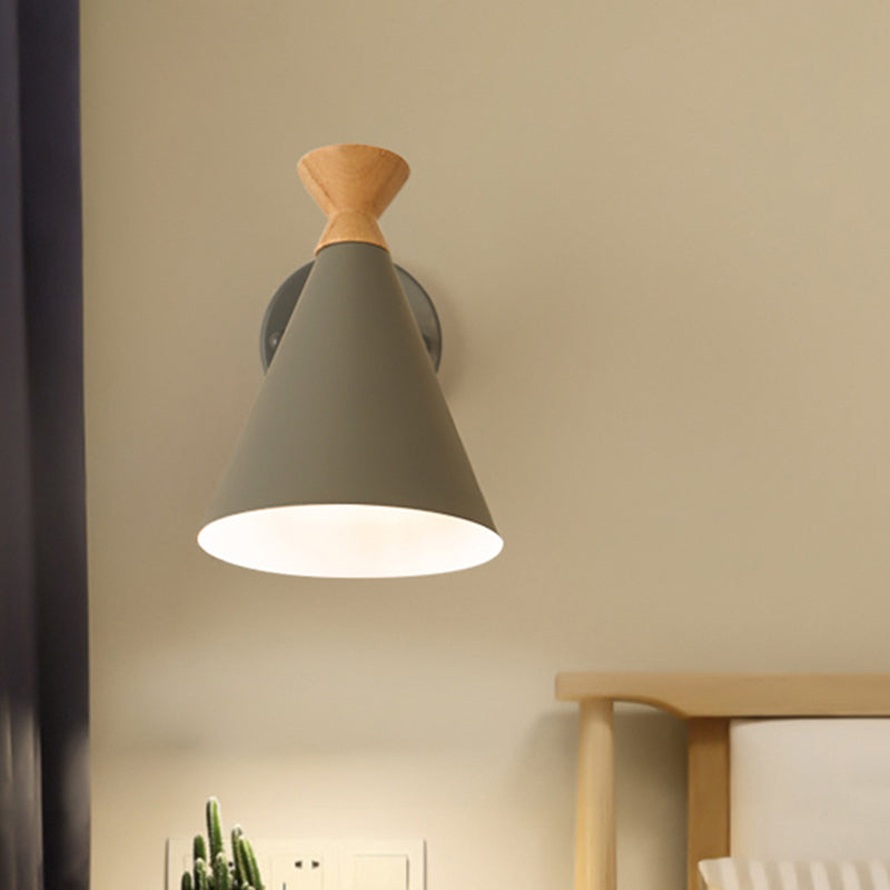 Metal Cone Shade Wall Light Nordic Style Rotatable 1 Light Bedside Reading Light in Blue/Green/Grey/White Clearhalo 'Cast Iron' 'Glass' 'Industrial' 'Modern wall lights' 'Modern' 'Tiffany' 'Traditional wall lights' 'Vanity Lights' 'Wall Lights' Lighting' 1433623