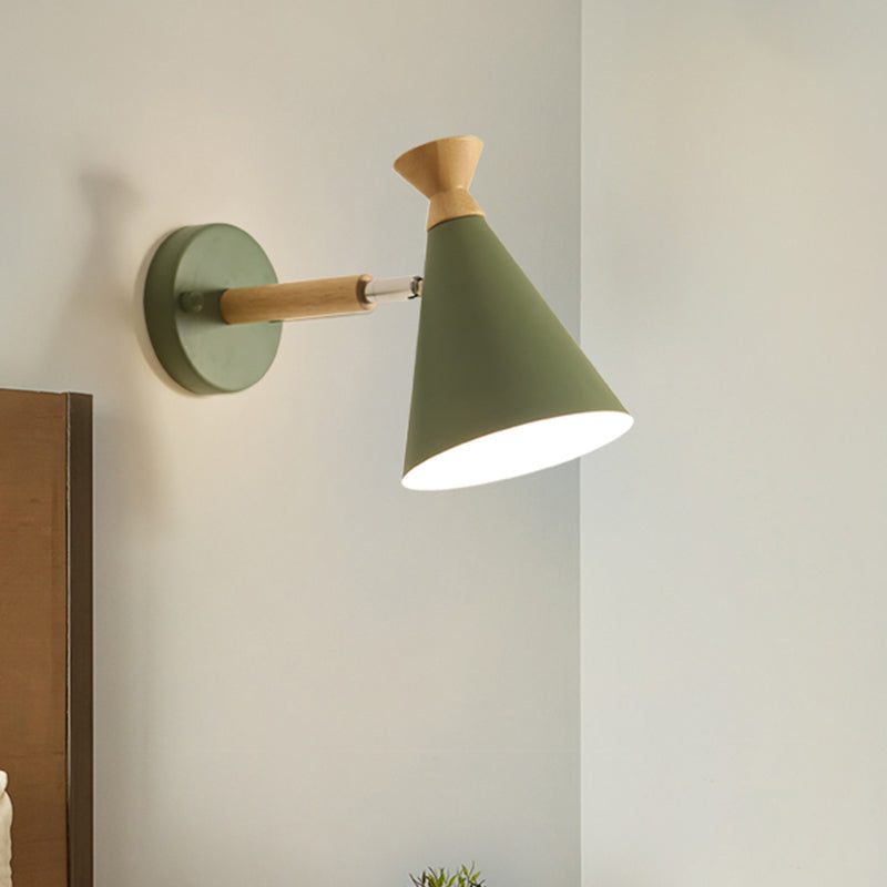 Metal Cone Shade Wall Light Nordic Style Rotatable 1 Light Bedside Reading Light in Blue/Green/Grey/White Clearhalo 'Cast Iron' 'Glass' 'Industrial' 'Modern wall lights' 'Modern' 'Tiffany' 'Traditional wall lights' 'Vanity Lights' 'Wall Lights' Lighting' 1433624