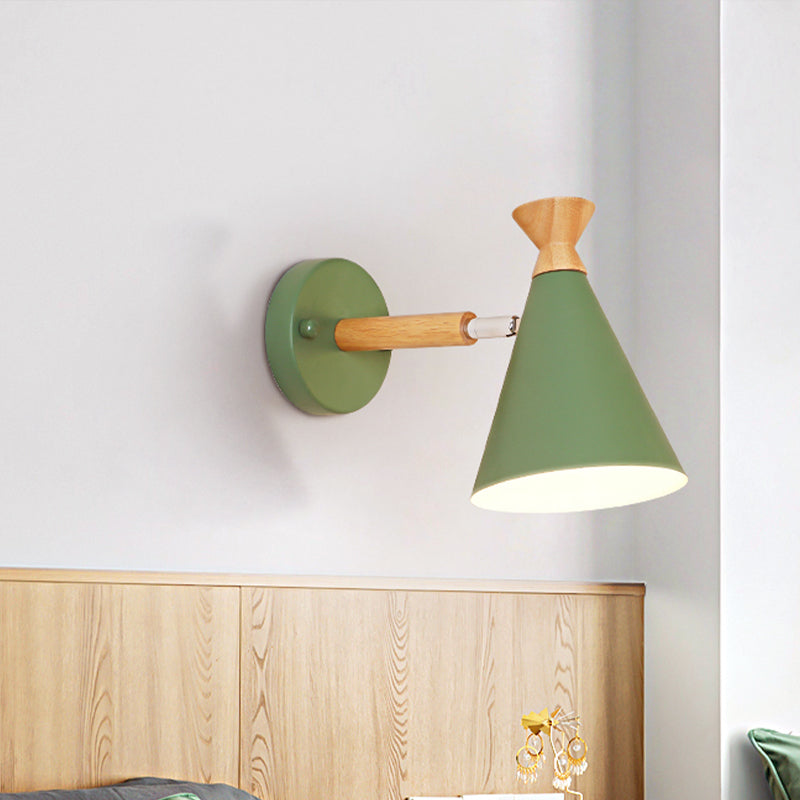 Metal Cone Shade Wall Light Nordic Style Rotatable 1 Light Bedside Reading Light in Blue/Green/Grey/White Clearhalo 'Cast Iron' 'Glass' 'Industrial' 'Modern wall lights' 'Modern' 'Tiffany' 'Traditional wall lights' 'Vanity Lights' 'Wall Lights' Lighting' 1433625