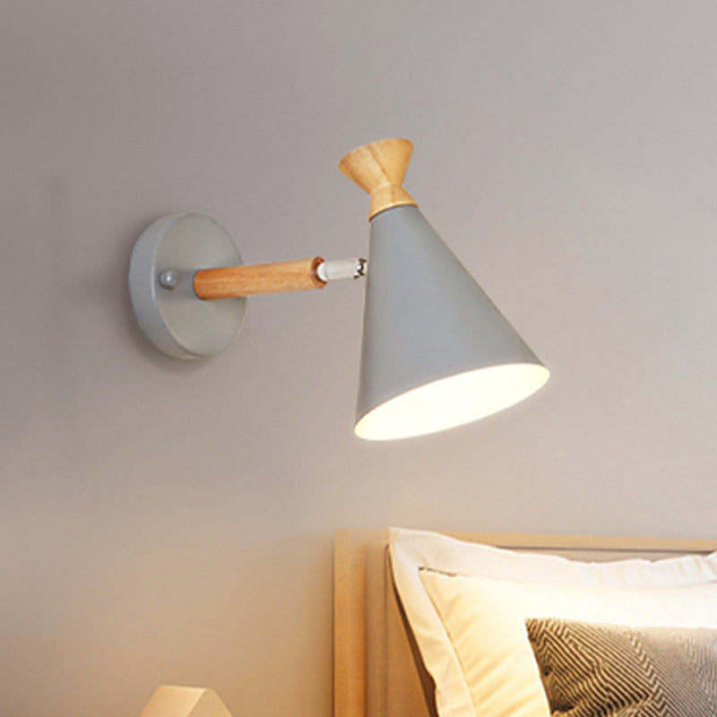 Metal Cone Shade Wall Light Nordic Style Rotatable 1 Light Bedside Reading Light in Blue/Green/Grey/White Clearhalo 'Cast Iron' 'Glass' 'Industrial' 'Modern wall lights' 'Modern' 'Tiffany' 'Traditional wall lights' 'Vanity Lights' 'Wall Lights' Lighting' 1433626