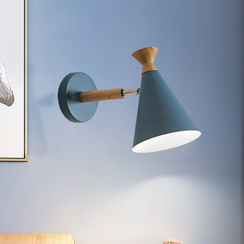 Metal Cone Shade Wall Light Nordic Style Rotatable 1 Light Bedside Reading Light in Blue/Green/Grey/White Clearhalo 'Cast Iron' 'Glass' 'Industrial' 'Modern wall lights' 'Modern' 'Tiffany' 'Traditional wall lights' 'Vanity Lights' 'Wall Lights' Lighting' 1433627