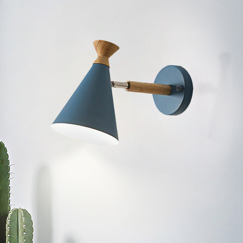 Metal Cone Shade Wall Light Nordic Style Rotatable 1 Light Bedside Reading Light in Blue/Green/Grey/White Clearhalo 'Cast Iron' 'Glass' 'Industrial' 'Modern wall lights' 'Modern' 'Tiffany' 'Traditional wall lights' 'Vanity Lights' 'Wall Lights' Lighting' 1433628