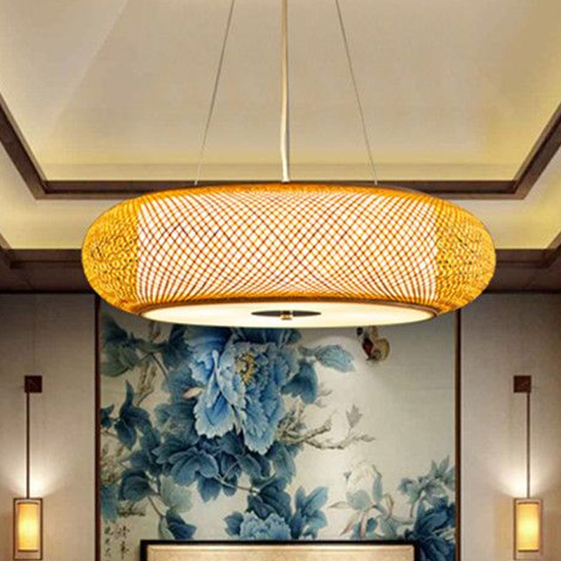 12"/16"/19.5" Wide Donut Ceiling Lamp Retro Bamboo 3 Bulbs Wood Hanging Light Fixture Clearhalo 'Ceiling Lights' 'Modern Pendants' 'Modern' 'Pendant Lights' 'Pendants' Lighting' 1433633