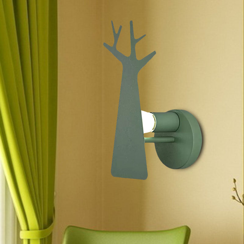 Green/Grey/White Tree Wall Mount Light Nordic Macaron 1 Light Metal Wall Lighting for Bedroom Clearhalo 'Cast Iron' 'Glass' 'Industrial' 'Modern wall lights' 'Modern' 'Tiffany' 'Traditional wall lights' 'Vanity Lights' 'Wall Lights' Lighting' 1433647