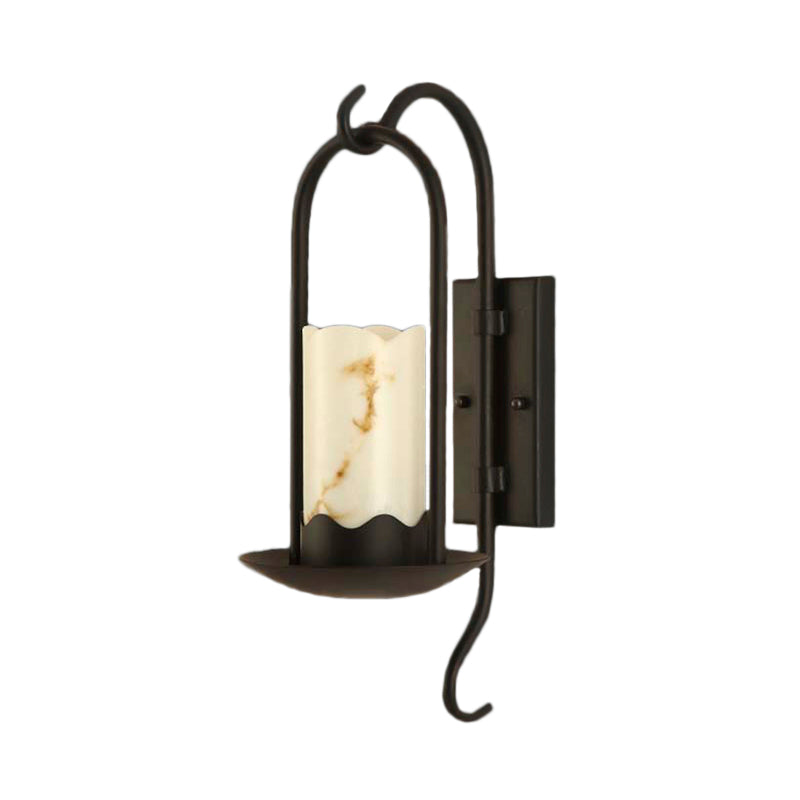 Cylinder Marble Wall Hanging Light Industrial Single Bulb Living Room Sconce Lamp in Black Clearhalo 'Art deco wall lights' 'Cast Iron' 'Glass' 'Industrial wall lights' 'Industrial' 'Middle century wall lights' 'Modern' 'Rustic wall lights' 'Tiffany' 'Traditional wall lights' 'Wall Lamps & Sconces' 'Wall Lights' Lighting' 143365