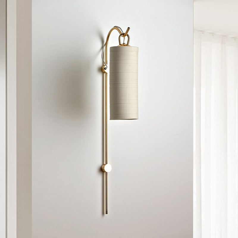 Modern Simple Tube Sconce Lighting Green/White Fabric Shade 1 Light Living Room Lighting in Black/Gold Clearhalo 'Modern wall lights' 'Modern' 'Vanity Lights' 'Wall Lights' Lighting' 1433658