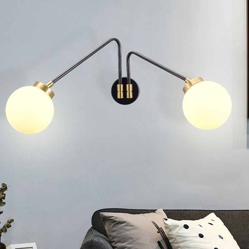 1/2 Lights Global Wall Mount Light Mid Century Modern Opal Glass Wall Sconce in Brass Clearhalo 'Cast Iron' 'Glass' 'Industrial' 'Modern wall lights' 'Modern' 'Tiffany' 'Traditional wall lights' 'Vanity Lights' 'Wall Lights' Lighting' 1433662