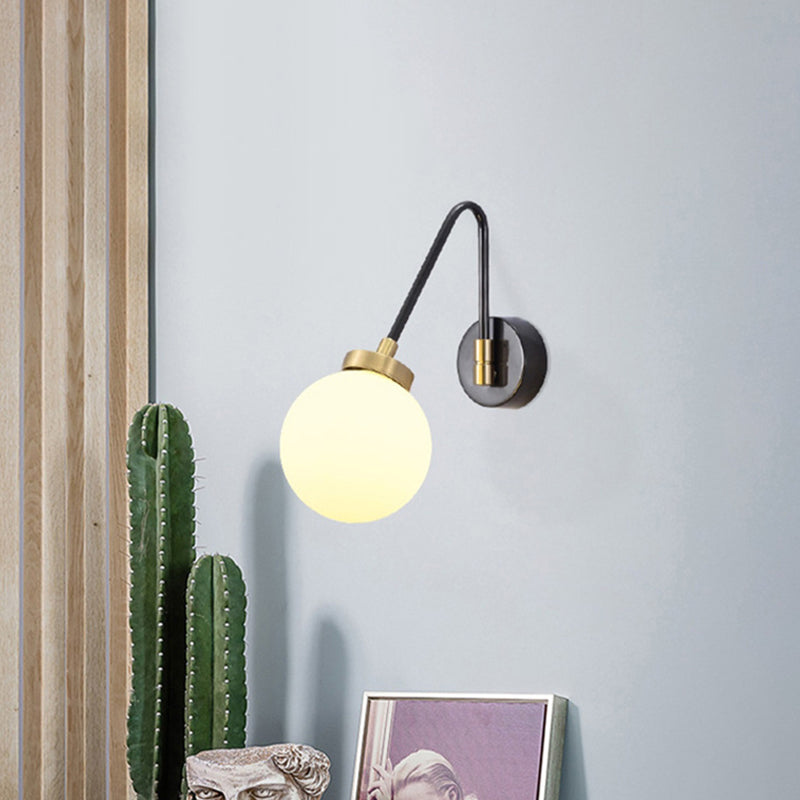 1/2 Lights Global Wall Mount Light Mid Century Modern Opal Glass Wall Sconce in Brass Clearhalo 'Cast Iron' 'Glass' 'Industrial' 'Modern wall lights' 'Modern' 'Tiffany' 'Traditional wall lights' 'Vanity Lights' 'Wall Lights' Lighting' 1433664