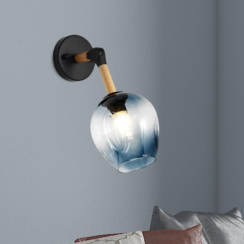 Nordic Globe Sconce Lighting 1 Light White/Ocean Blue Glass Shade Adjustable Wall Lamp in Black Clearhalo 'Cast Iron' 'Glass' 'Industrial' 'Modern wall lights' 'Modern' 'Tiffany' 'Traditional wall lights' 'Vanity Lights' 'Wall Lights' Lighting' 1433666