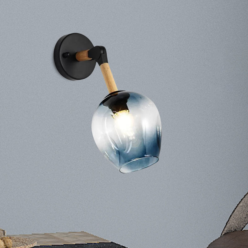 Nordic Globe Sconce Lighting 1 Light White/Ocean Blue Glass Shade Adjustable Wall Lamp in Black Clearhalo 'Cast Iron' 'Glass' 'Industrial' 'Modern wall lights' 'Modern' 'Tiffany' 'Traditional wall lights' 'Vanity Lights' 'Wall Lights' Lighting' 1433667