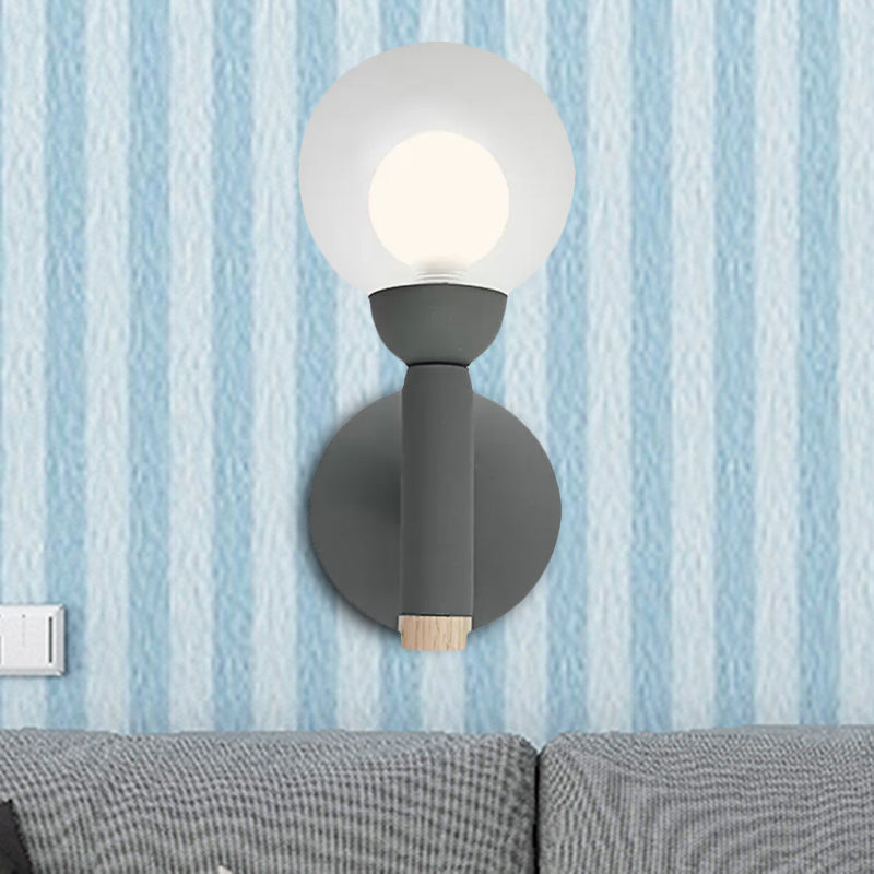 Macaron Style Torch Wall Sconce Clear Glass 1 Light Mini Wall Light in Green/Grey/White Clearhalo 'Cast Iron' 'Glass' 'Industrial' 'Modern wall lights' 'Modern' 'Tiffany' 'Traditional wall lights' 'Vanity Lights' 'Wall Lights' Lighting' 1433668