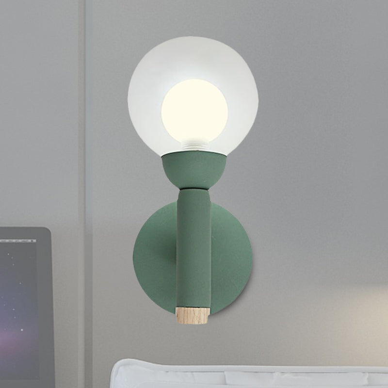 Macaron Style Torch Wall Sconce Clear Glass 1 Light Mini Wall Light in Green/Grey/White Clearhalo 'Cast Iron' 'Glass' 'Industrial' 'Modern wall lights' 'Modern' 'Tiffany' 'Traditional wall lights' 'Vanity Lights' 'Wall Lights' Lighting' 1433671