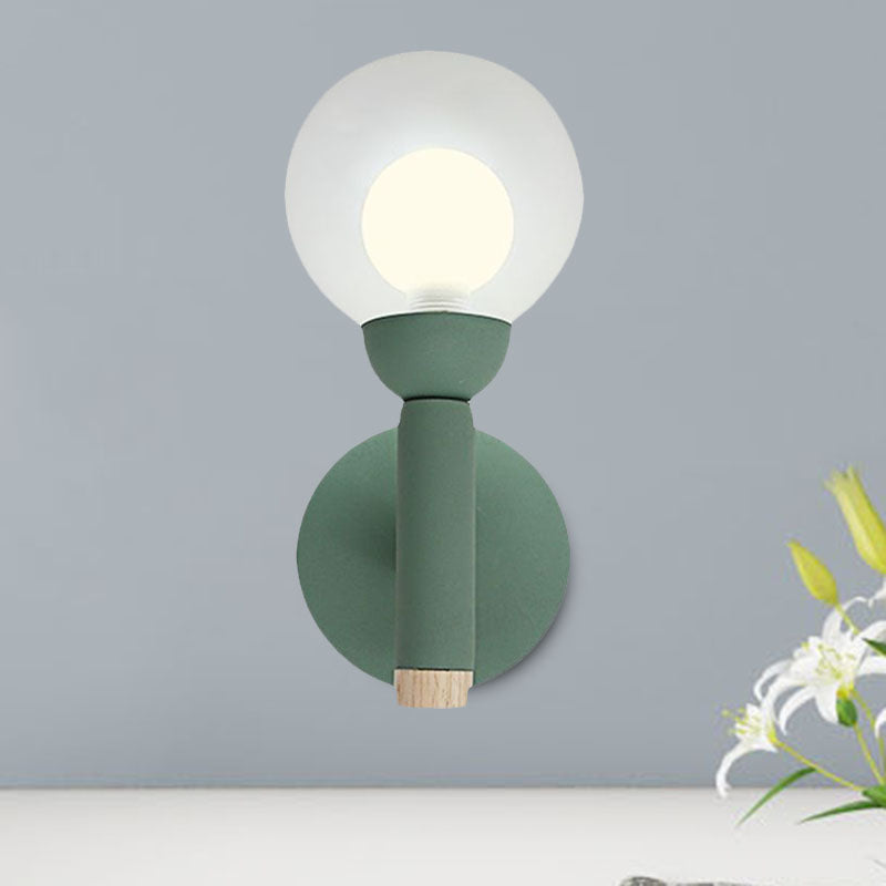 Macaron Style Torch Wall Sconce Clear Glass 1 Light Mini Wall Light in Green/Grey/White Clearhalo 'Cast Iron' 'Glass' 'Industrial' 'Modern wall lights' 'Modern' 'Tiffany' 'Traditional wall lights' 'Vanity Lights' 'Wall Lights' Lighting' 1433672