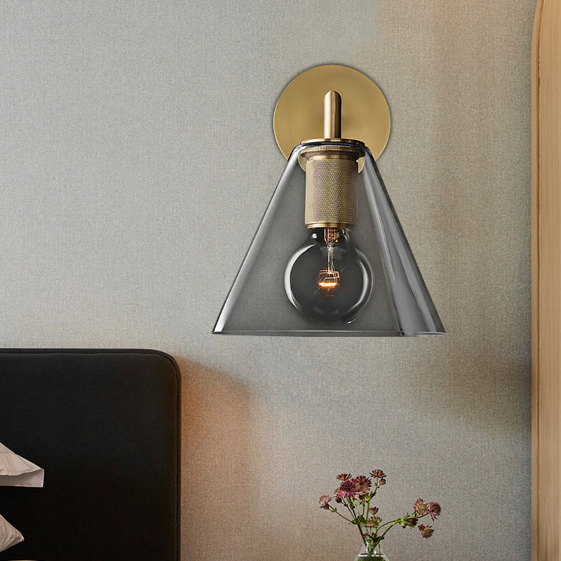 Modern Simple Cone Wall Light Transparent Glass 1/2 Lights Wall Sconce in Black/Brass for Bedside Clearhalo 'Cast Iron' 'Glass' 'Industrial' 'Modern wall lights' 'Modern' 'Tiffany' 'Traditional wall lights' 'Vanity Lights' 'Wall Lights' Lighting' 1433682