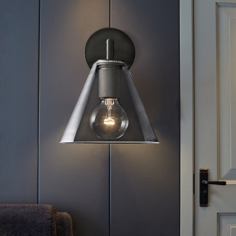 Modern Simple Cone Wall Light Transparent Glass 1/2 Lights Wall Sconce in Black/Brass for Bedside Clearhalo 'Cast Iron' 'Glass' 'Industrial' 'Modern wall lights' 'Modern' 'Tiffany' 'Traditional wall lights' 'Vanity Lights' 'Wall Lights' Lighting' 1433683