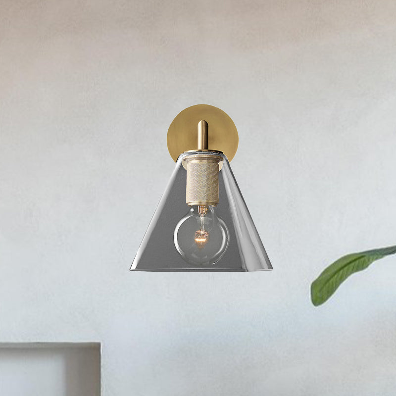 Modern Simple Cone Wall Light Transparent Glass 1/2 Lights Wall Sconce in Black/Brass for Bedside Clearhalo 'Cast Iron' 'Glass' 'Industrial' 'Modern wall lights' 'Modern' 'Tiffany' 'Traditional wall lights' 'Vanity Lights' 'Wall Lights' Lighting' 1433684