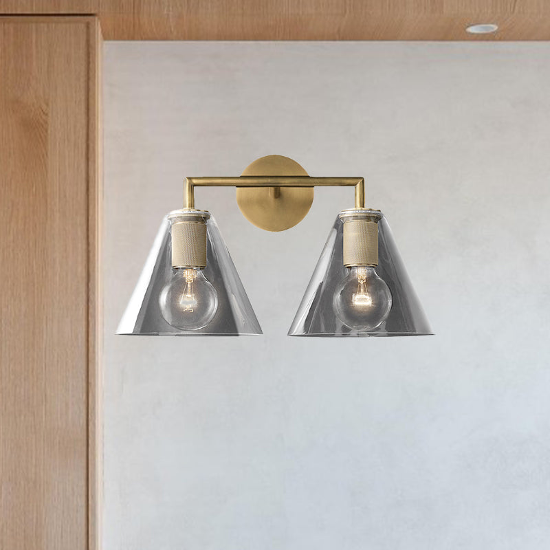 Modern Simple Cone Wall Light Transparent Glass 1/2 Lights Wall Sconce in Black/Brass for Bedside Clearhalo 'Cast Iron' 'Glass' 'Industrial' 'Modern wall lights' 'Modern' 'Tiffany' 'Traditional wall lights' 'Vanity Lights' 'Wall Lights' Lighting' 1433685