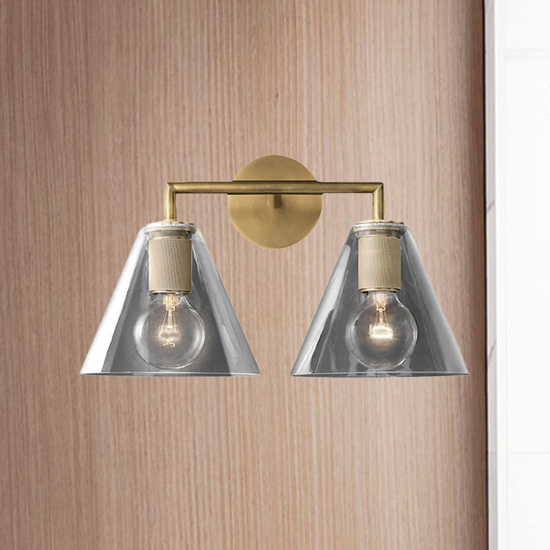 Modern Simple Cone Wall Light Transparent Glass 1/2 Lights Wall Sconce in Black/Brass for Bedside Clearhalo 'Cast Iron' 'Glass' 'Industrial' 'Modern wall lights' 'Modern' 'Tiffany' 'Traditional wall lights' 'Vanity Lights' 'Wall Lights' Lighting' 1433686