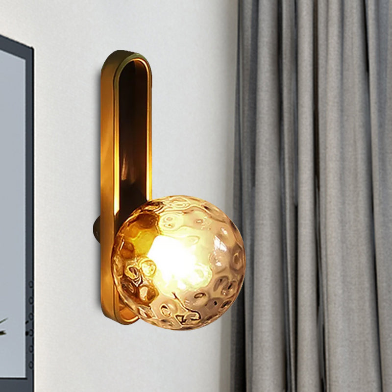 Mid Century Modern Orb Wall Light Clear/Cream Glass Single Light Mini Wall Mount Lighting in Brass Clearhalo 'Cast Iron' 'Glass' 'Industrial' 'Modern wall lights' 'Modern' 'Tiffany' 'Traditional wall lights' 'Wall Lamps & Sconces' 'Wall Lights' Lighting' 1433695