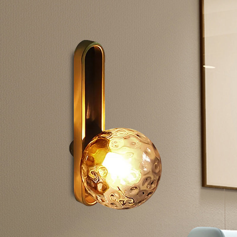 Mid Century Modern Orb Wall Light Clear/Cream Glass Single Light Mini Wall Mount Lighting in Brass Clearhalo 'Cast Iron' 'Glass' 'Industrial' 'Modern wall lights' 'Modern' 'Tiffany' 'Traditional wall lights' 'Wall Lamps & Sconces' 'Wall Lights' Lighting' 1433696