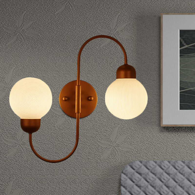 2 Heads Spherical Wall Sconce Modern White Glass Wall Mounted Light for Living Room Clearhalo 'Cast Iron' 'Glass' 'Industrial' 'Modern wall lights' 'Modern' 'Tiffany' 'Traditional wall lights' 'Vanity Lights' 'Wall Lights' Lighting' 1433703