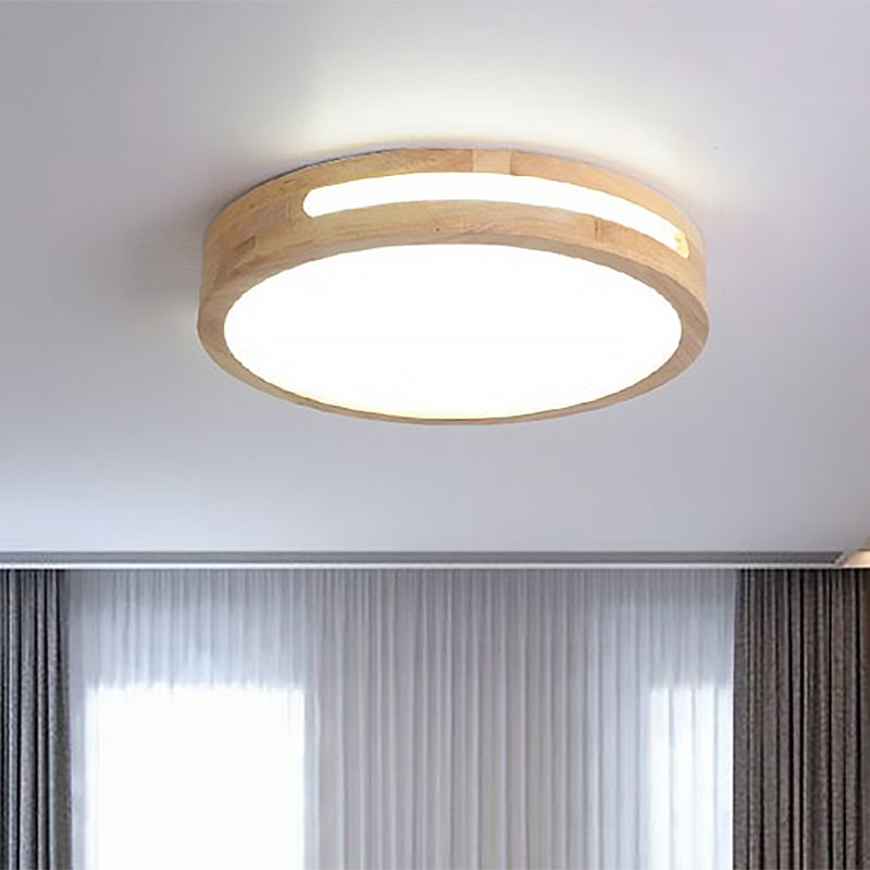 Nordic LED Flush Ceiling Light with Acrylic Diffuser Natural Wood Drum Ceiling Lamp in Warm/White, 12"/16"/19.5" Dia Clearhalo 'Ceiling Lights' 'Close To Ceiling Lights' 'Close to ceiling' 'Flush mount' Lighting' 1433706