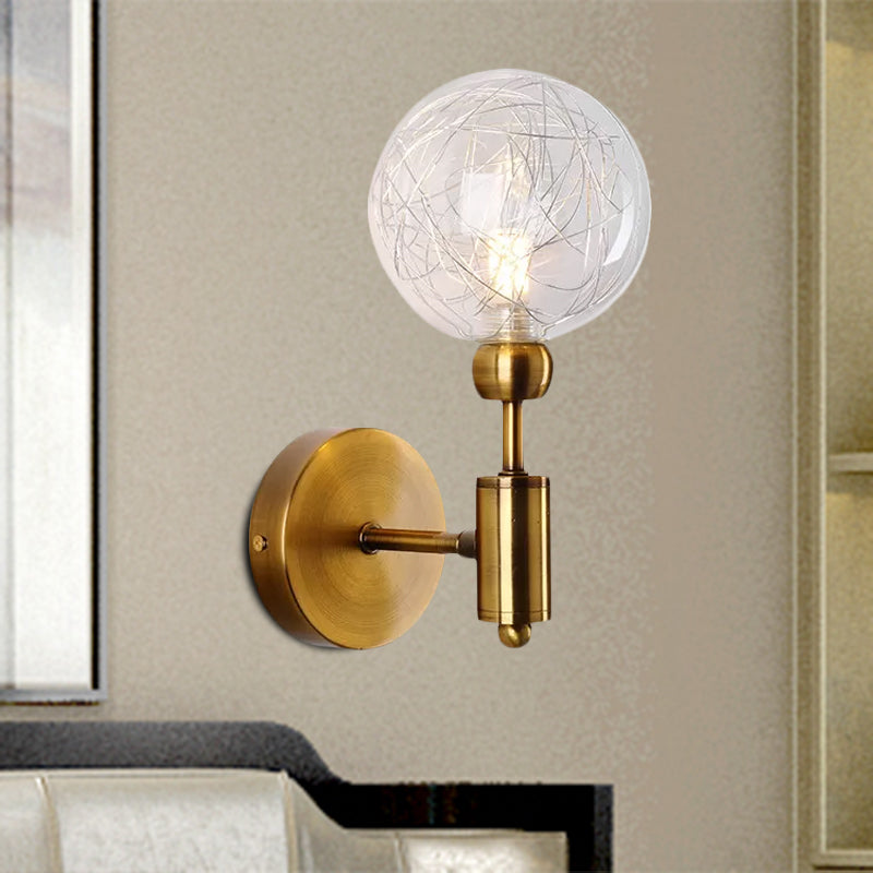 1/2 Lights Orb Wall Light Fixture Vintage Clear Glass Shade Wall Sconce Lighting in Black/Gold Clearhalo 'Cast Iron' 'Glass' 'Industrial' 'Modern wall lights' 'Modern' 'Tiffany' 'Traditional wall lights' 'Vanity Lights' 'Wall Lights' Lighting' 1433711