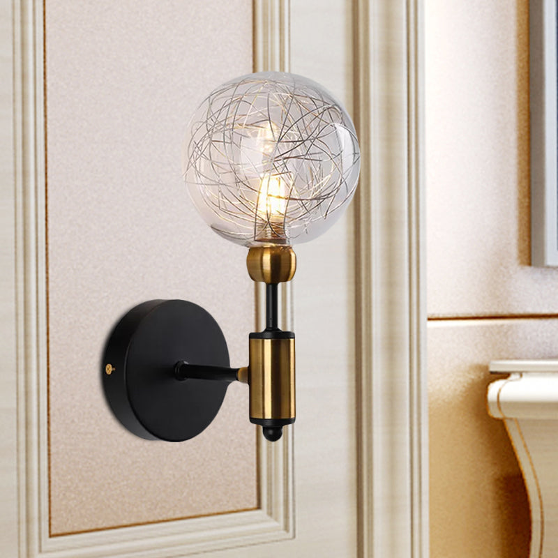 1/2 Lights Orb Wall Light Fixture Vintage Clear Glass Shade Wall Sconce Lighting in Black/Gold Clearhalo 'Cast Iron' 'Glass' 'Industrial' 'Modern wall lights' 'Modern' 'Tiffany' 'Traditional wall lights' 'Vanity Lights' 'Wall Lights' Lighting' 1433714