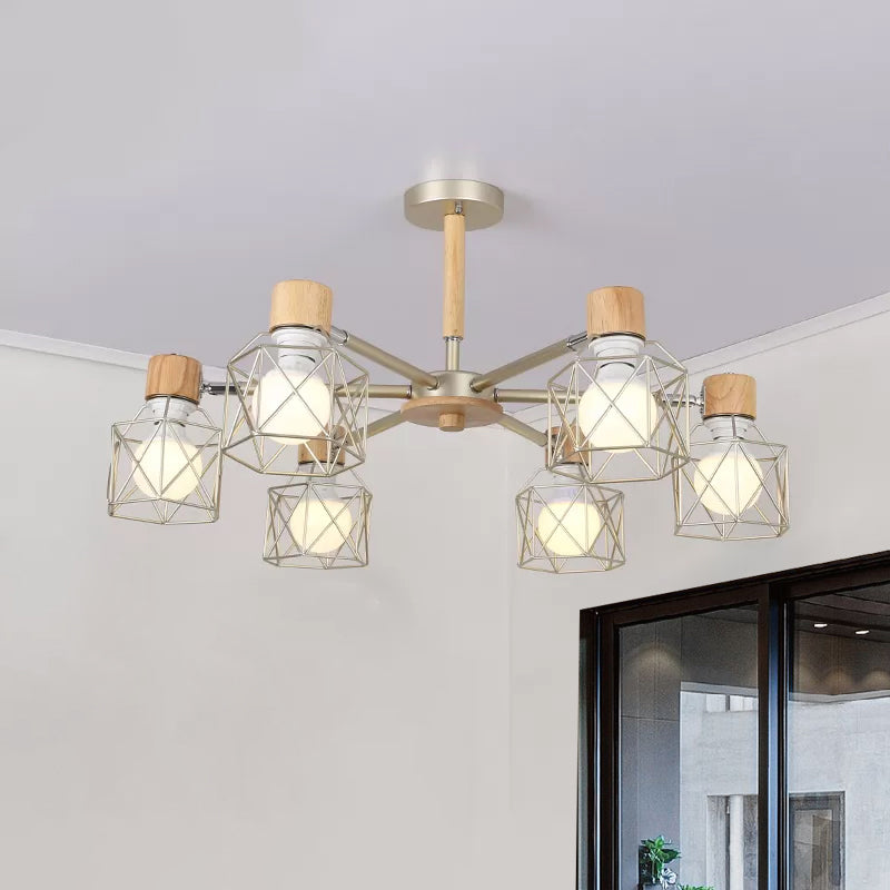 Cage Semi Flush Lamp Nordic Iron 3/6/8-Head Black/Green/Gold Ceiling Drop Pendant Lighting Clearhalo 'Ceiling Lights' 'Close To Ceiling Lights' 'Close to ceiling' 'Semi-flushmount' Lighting' 1433736