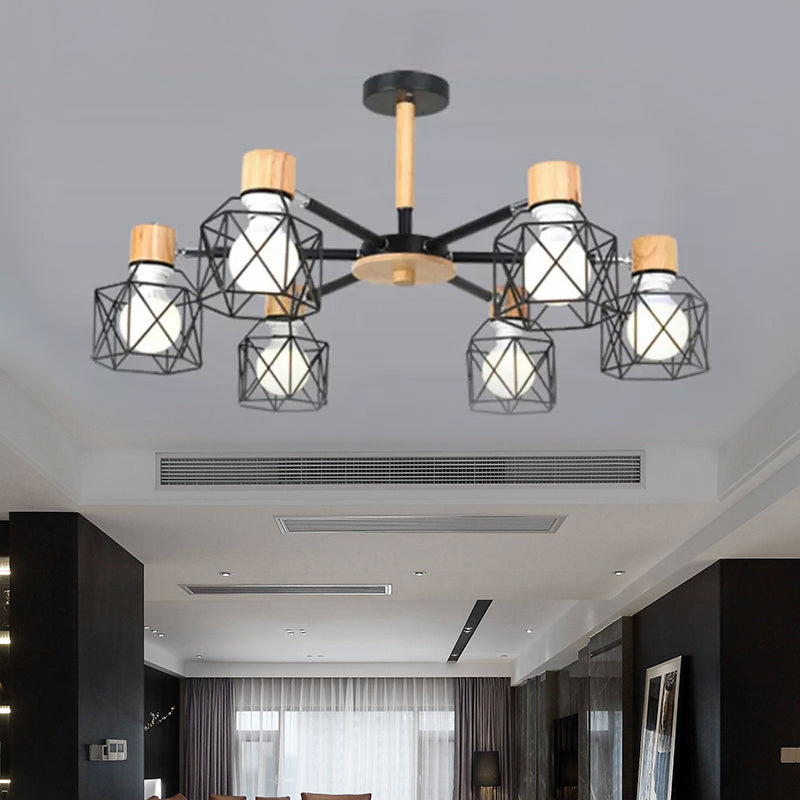 Cage Semi Flush Lamp Nordic Iron 3/6/8-Head Black/Green/Gold Ceiling Drop Pendant Lighting Clearhalo 'Ceiling Lights' 'Close To Ceiling Lights' 'Close to ceiling' 'Semi-flushmount' Lighting' 1433737