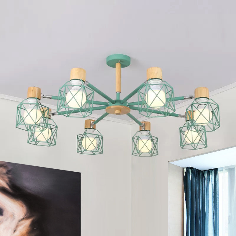 Cage Semi Flush Lamp Nordic Iron 3/6/8-Head Black/Green/Gold Ceiling Drop Pendant Lighting Clearhalo 'Ceiling Lights' 'Close To Ceiling Lights' 'Close to ceiling' 'Semi-flushmount' Lighting' 1433738