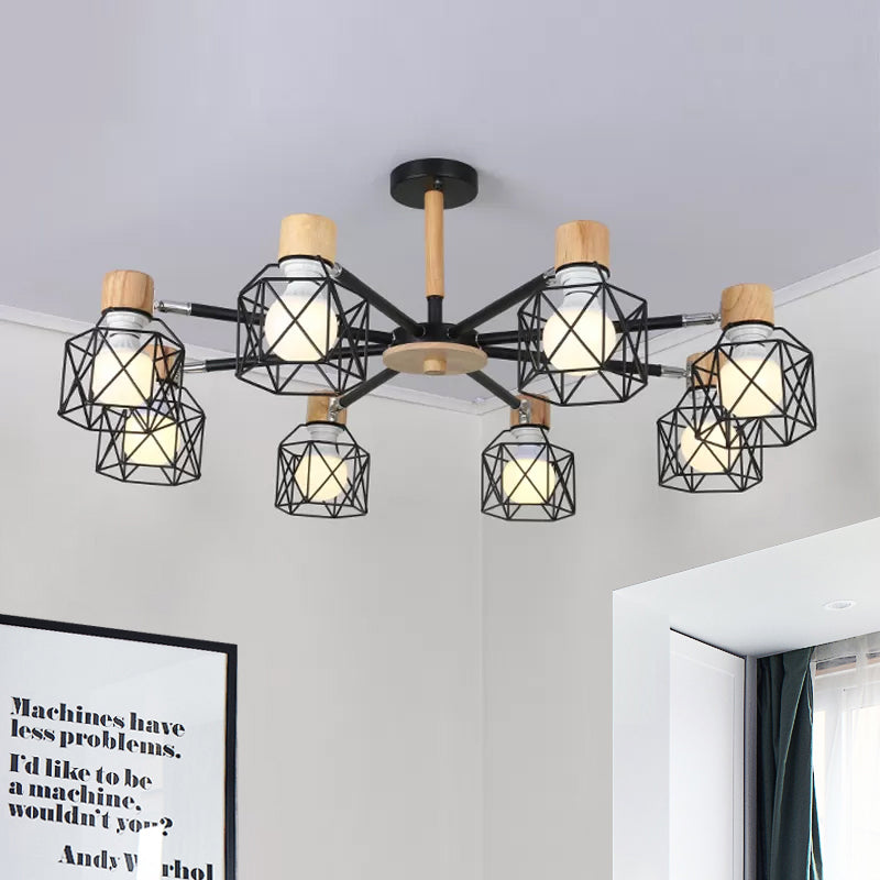 Cage Semi Flush Lamp Nordic Iron 3/6/8-Head Black/Green/Gold Ceiling Drop Pendant Lighting Clearhalo 'Ceiling Lights' 'Close To Ceiling Lights' 'Close to ceiling' 'Semi-flushmount' Lighting' 1433740