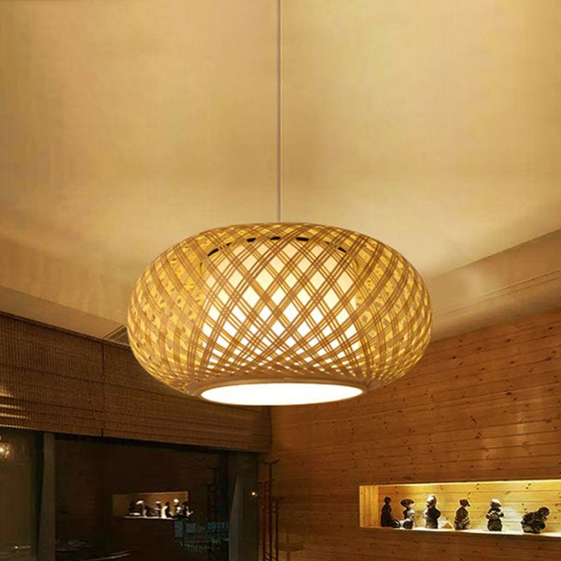 1 Bulb Tearoom Ceiling Light Asian Wood Pendant Light Fixture with Lantern Bamboo Shade Clearhalo 'Ceiling Lights' 'Modern Pendants' 'Modern' 'Pendant Lights' 'Pendants' Lighting' 1433741