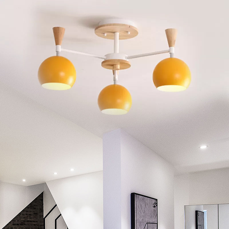 Macaron 3/6/8-Light Ceiling Lamp with Acrylic Shade Pink/Yellow/Blue Dome Semi Flush Pendant Clearhalo 'Ceiling Lights' 'Close To Ceiling Lights' 'Close to ceiling' 'Semi-flushmount' Lighting' 1433768