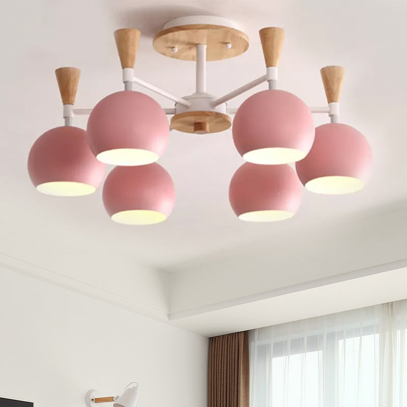 Macaron 3/6/8-Light Ceiling Lamp with Acrylic Shade Pink/Yellow/Blue Dome Semi Flush Pendant Clearhalo 'Ceiling Lights' 'Close To Ceiling Lights' 'Close to ceiling' 'Semi-flushmount' Lighting' 1433770