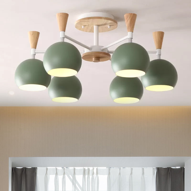 Macaron 3/6/8-Light Ceiling Lamp with Acrylic Shade Pink/Yellow/Blue Dome Semi Flush Pendant Clearhalo 'Ceiling Lights' 'Close To Ceiling Lights' 'Close to ceiling' 'Semi-flushmount' Lighting' 1433771