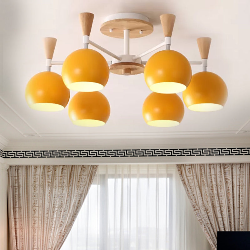 Macaron 3/6/8-Light Ceiling Lamp with Acrylic Shade Pink/Yellow/Blue Dome Semi Flush Pendant Clearhalo 'Ceiling Lights' 'Close To Ceiling Lights' 'Close to ceiling' 'Semi-flushmount' Lighting' 1433772