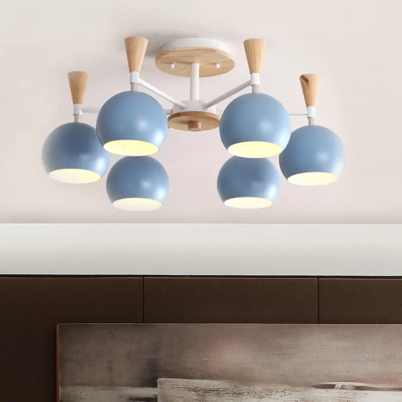 Macaron 3/6/8-Light Ceiling Lamp with Acrylic Shade Pink/Yellow/Blue Dome Semi Flush Pendant Clearhalo 'Ceiling Lights' 'Close To Ceiling Lights' 'Close to ceiling' 'Semi-flushmount' Lighting' 1433773