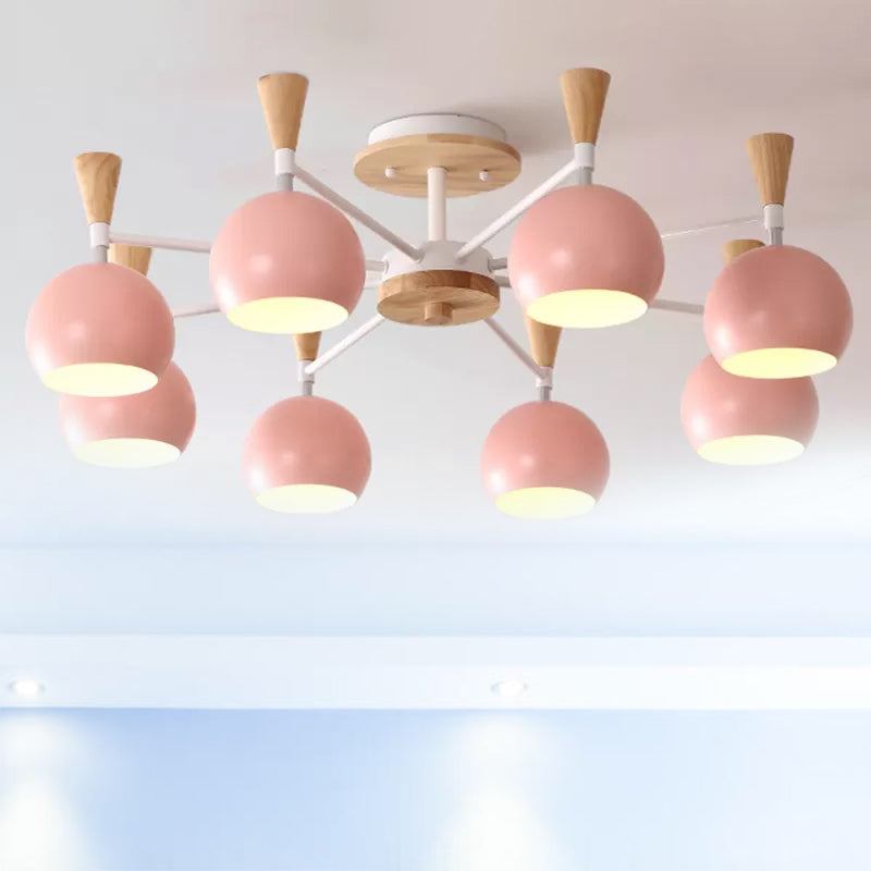 Macaron 3/6/8-Light Ceiling Lamp with Acrylic Shade Pink/Yellow/Blue Dome Semi Flush Pendant Clearhalo 'Ceiling Lights' 'Close To Ceiling Lights' 'Close to ceiling' 'Semi-flushmount' Lighting' 1433774