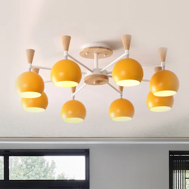 Macaron 3/6/8-Light Ceiling Lamp with Acrylic Shade Pink/Yellow/Blue Dome Semi Flush Pendant Clearhalo 'Ceiling Lights' 'Close To Ceiling Lights' 'Close to ceiling' 'Semi-flushmount' Lighting' 1433775