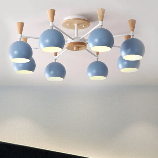 Macaron 3/6/8-Light Ceiling Lamp with Acrylic Shade Pink/Yellow/Blue Dome Semi Flush Pendant Clearhalo 'Ceiling Lights' 'Close To Ceiling Lights' 'Close to ceiling' 'Semi-flushmount' Lighting' 1433776