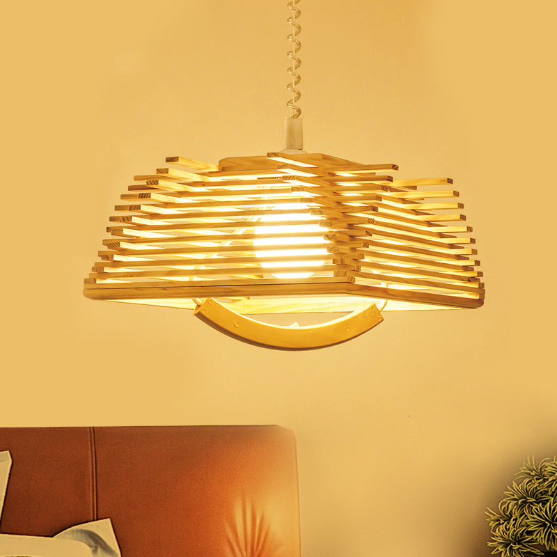 Modernist 1 Bulb Pendant Lighting Beige Tapered Hanging Light Fixture with Wood Shade Clearhalo 'Ceiling Lights' 'Modern Pendants' 'Modern' 'Pendant Lights' 'Pendants' Lighting' 1433779