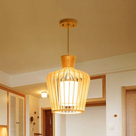 Modernism Urn/Gourd Pendant Lighting Wood 1 Bulb Hanging Light Fixture in Beige for Dining Room Clearhalo 'Ceiling Lights' 'Modern Pendants' 'Modern' 'Pendant Lights' 'Pendants' Lighting' 1433784