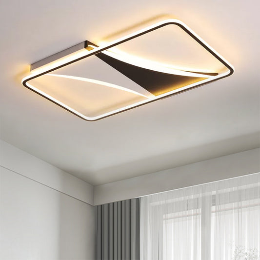 Square/Rectangular Ceiling Lighting Modern Acrylic Black and White LED Flush Light for Bedroom in Warm/White, 16"/19.5"/23.5" W Clearhalo 'Ceiling Lights' 'Close To Ceiling Lights' 'Close to ceiling' 'Flush mount' Lighting' 1433795