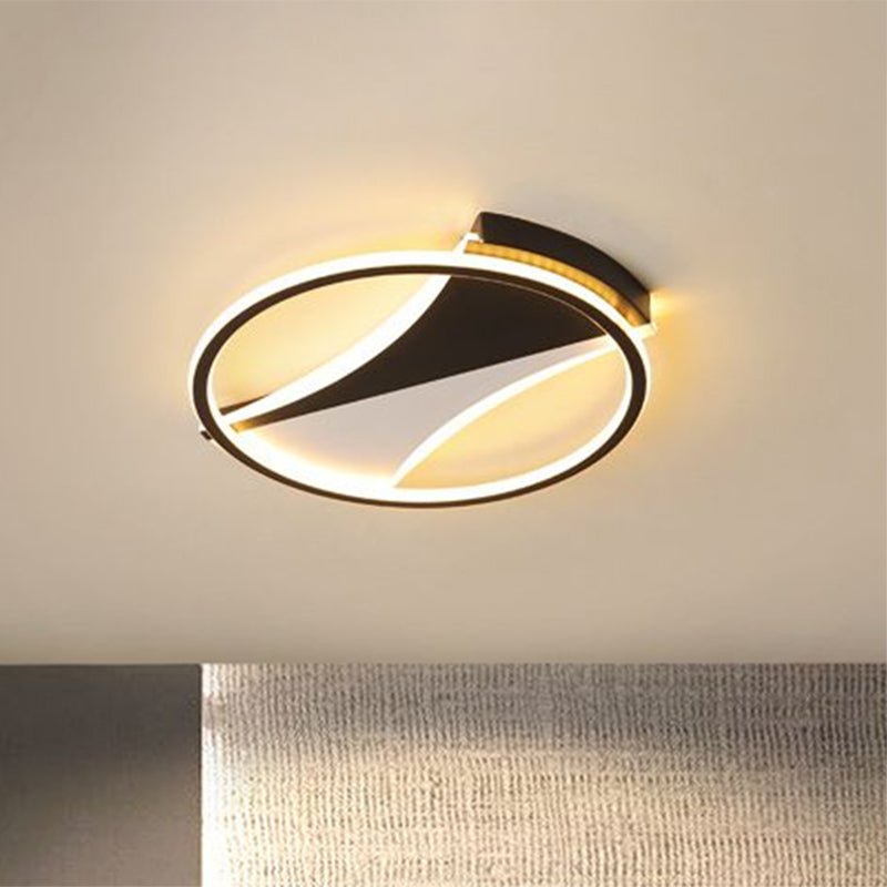 Black and White Circular Flush Light Simple Style Acrylic Bedroom Ceiling Light in Warm/White, 16"/19.5"/23.5" Dia Clearhalo 'Ceiling Lights' 'Close To Ceiling Lights' 'Close to ceiling' 'Flush mount' Lighting' 1433796