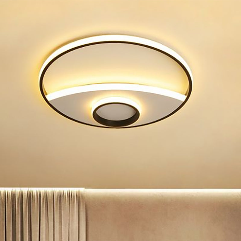 16"/19.5"/23.5" Dia Circular Acrylic Ceiling Lamp Modernism Black and White LED Bedroom Flush Light in Warm/White Clearhalo 'Ceiling Lights' 'Close To Ceiling Lights' 'Close to ceiling' 'Flush mount' Lighting' 1433806