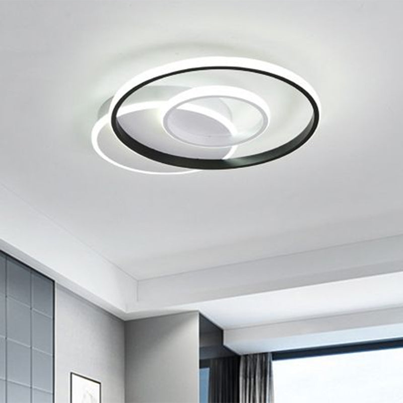 Black and White Ring Flush Ceiling Light Minimalist Acrylic Bedroom Integrated LED Ceiling Lamp in Warm/White, 16"/19.5"/23.5" Dia Clearhalo 'Ceiling Lights' 'Close To Ceiling Lights' 'Close to ceiling' 'Flush mount' Lighting' 1433807