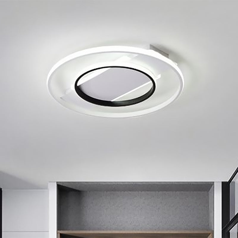 16"/19.5"/23.5" Dia Acrylic Ring Flush 2 Heads Black and White Ceiling Light for Bedroom in Warm/White Clearhalo 'Ceiling Lights' 'Close To Ceiling Lights' 'Close to ceiling' 'Flush mount' Lighting' 1433808